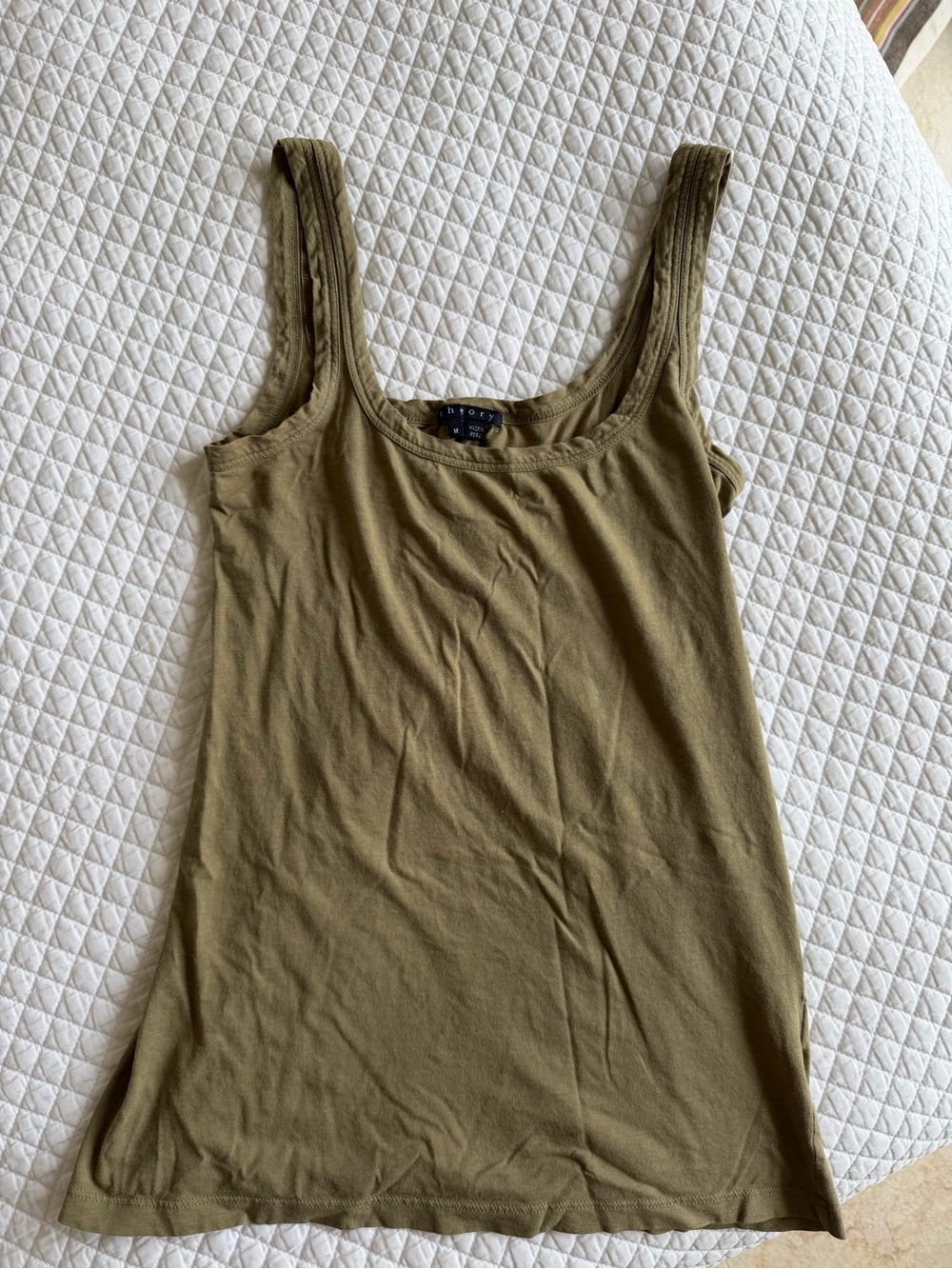 Theory Olive Scoop-Neck Rib-Trim Tank